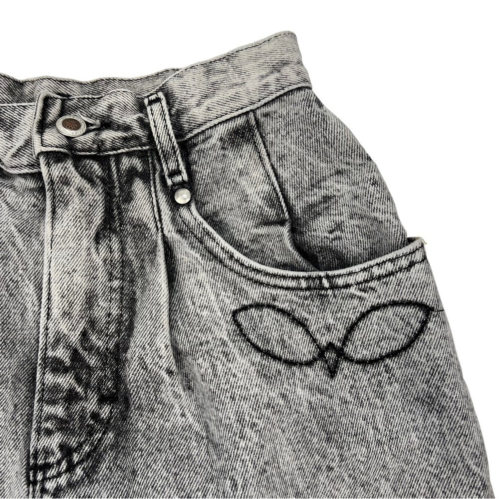 Vintage Union Made Lee Black Acid Wash Tapered Pleated Embroidered Jeans 24 X 31